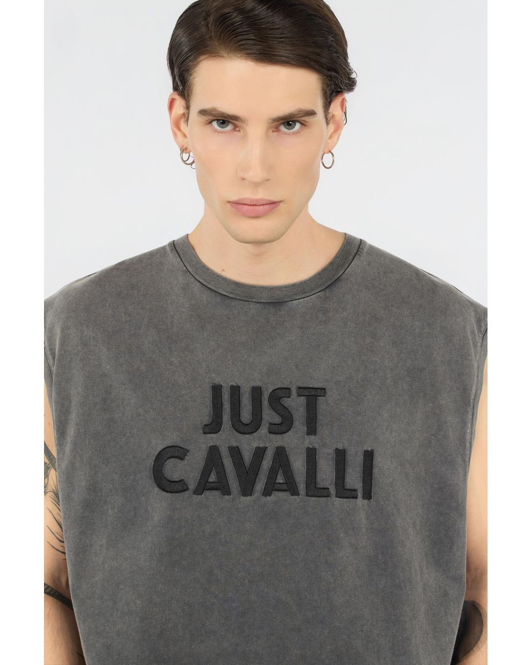 Roberto Cavalli Gray T-Shirt With Logo for men
