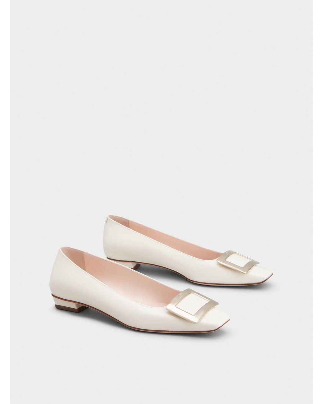 Roger Vivier Natural Belle Vivier Covered Buckle Ballerinas