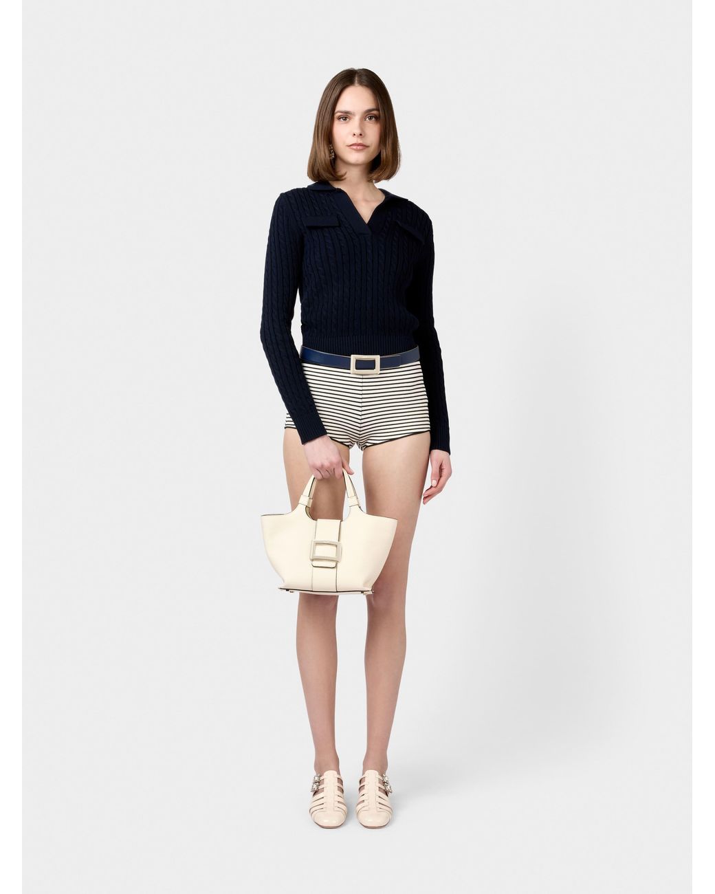 Roger Vivier White Belle Vivier Mini Shopping Bag