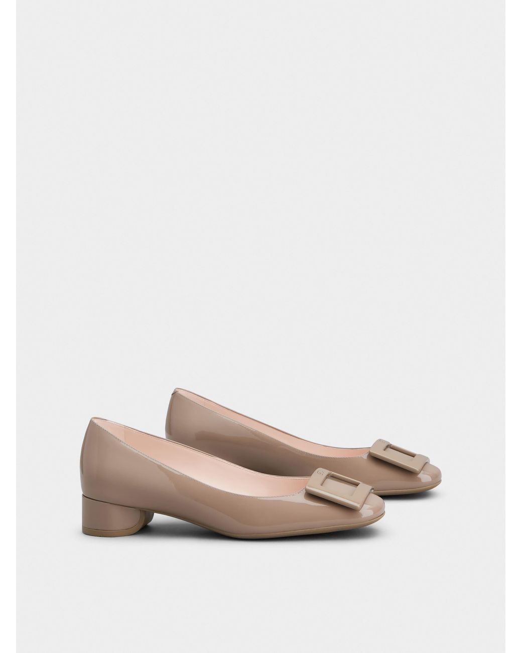 Roger Vivier Natural Patent Leather Buckle Ballerinas