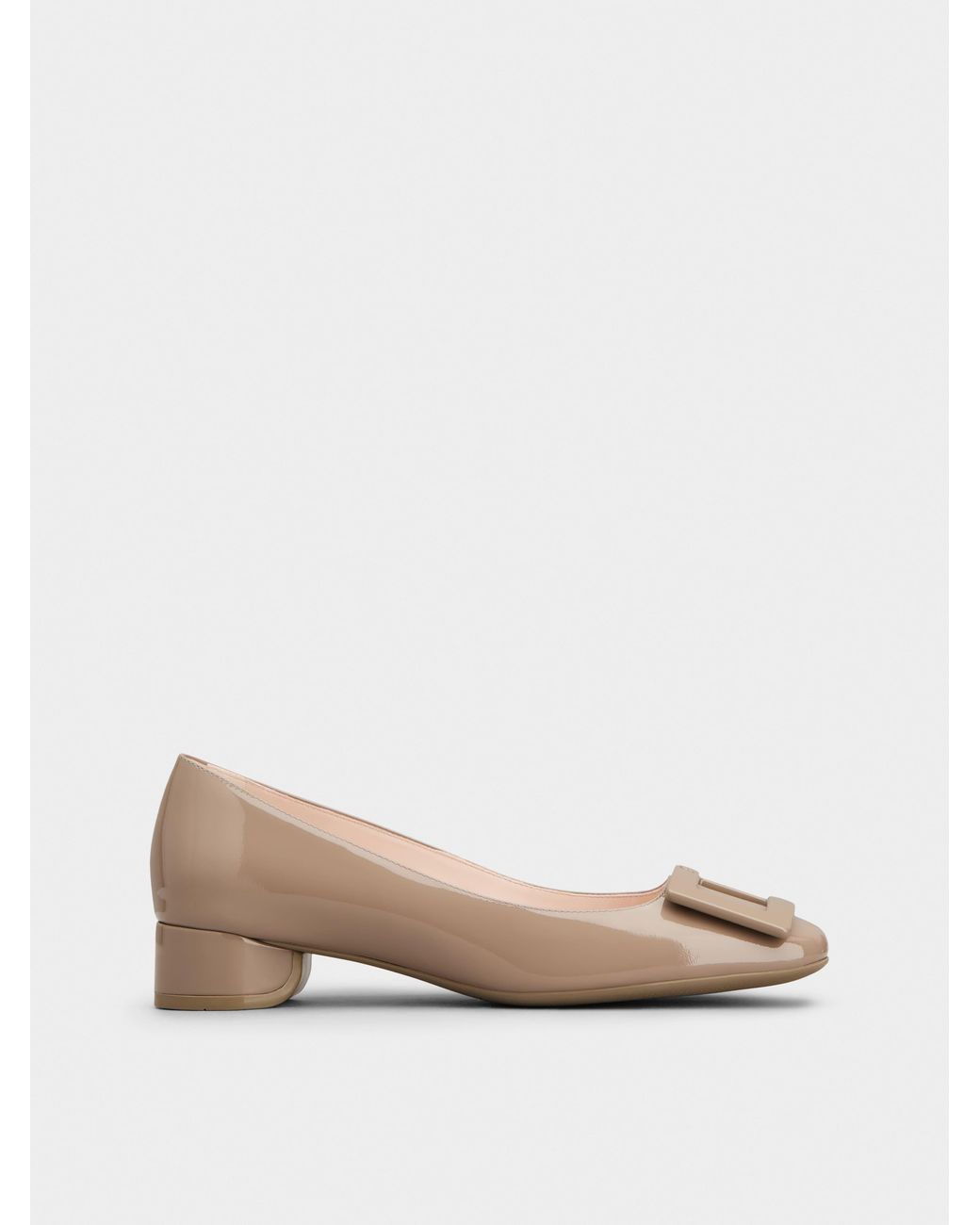 Roger Vivier Natural Patent Leather Buckle Ballerinas