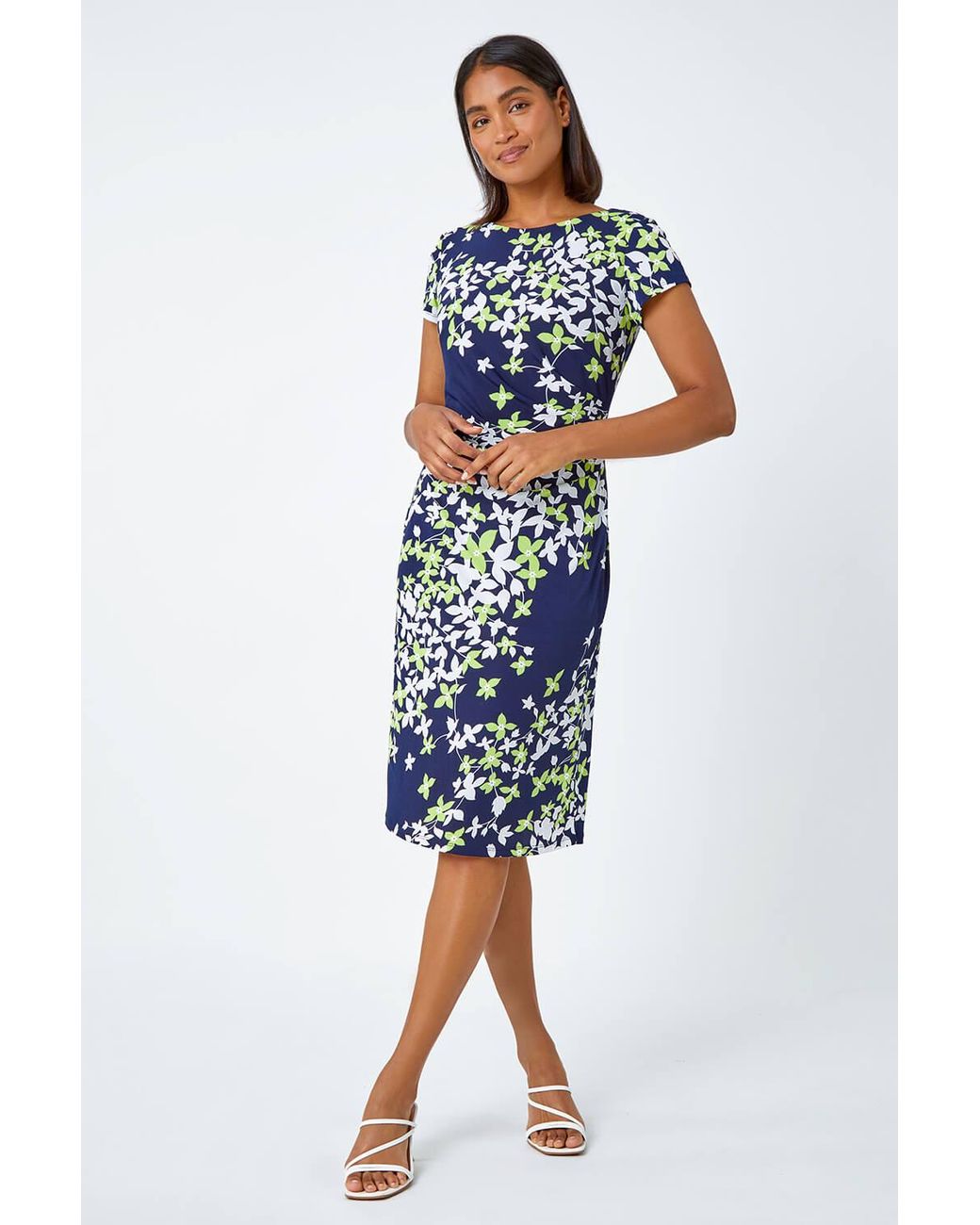 Roman Blue Floral Print Shift Stretch Dress