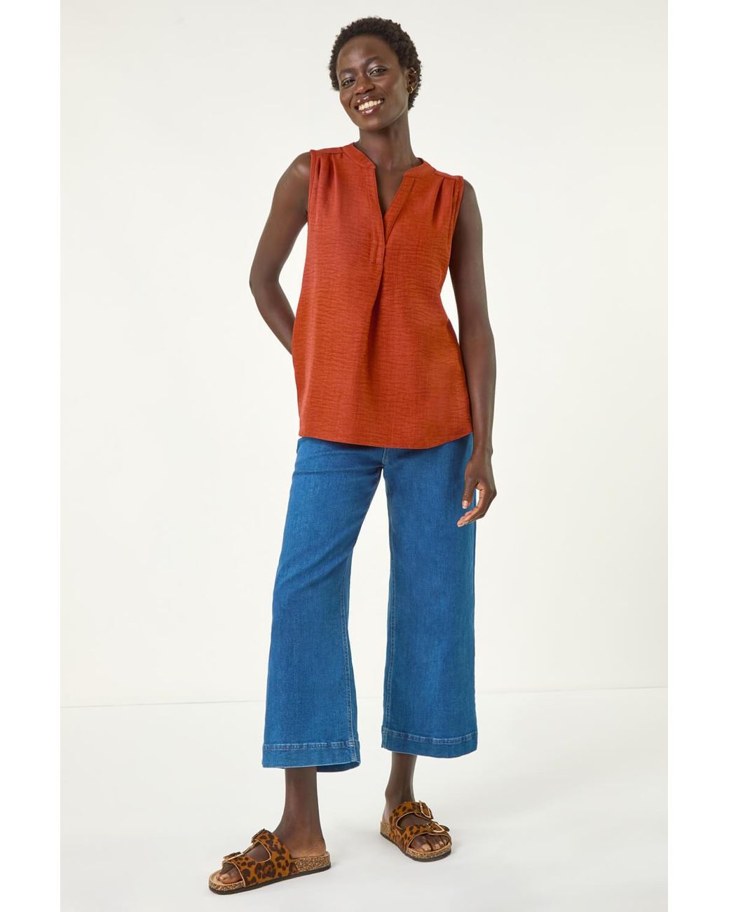 Roman Red V-Neck Front Pleat Vest Top