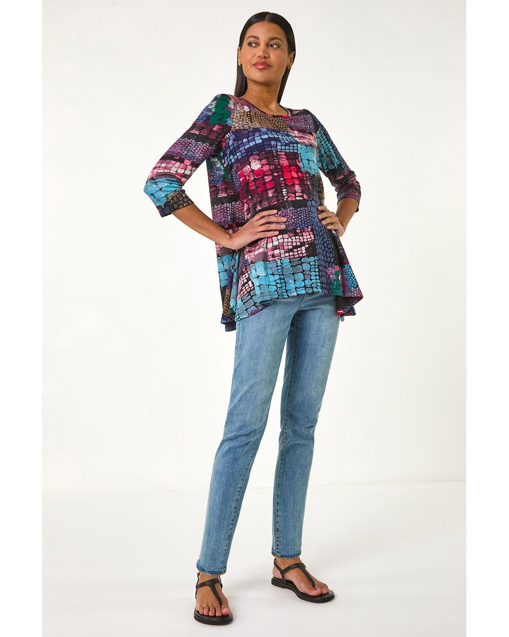 Roman Blue Abstract Print Asymmetric Tunic