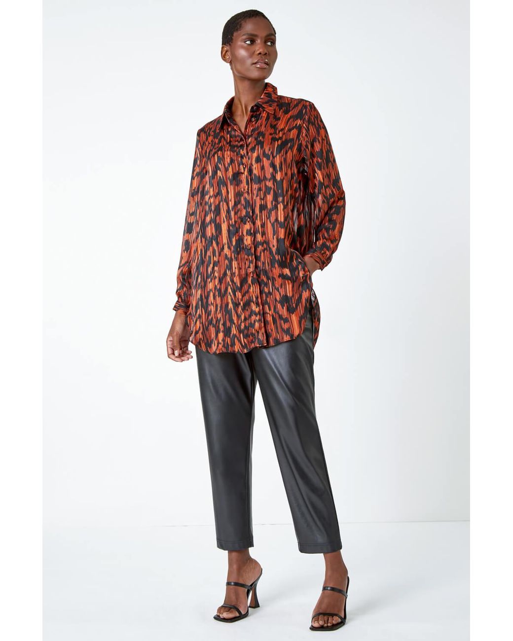 Roman Red Abstract Animal Print Longline Blouse