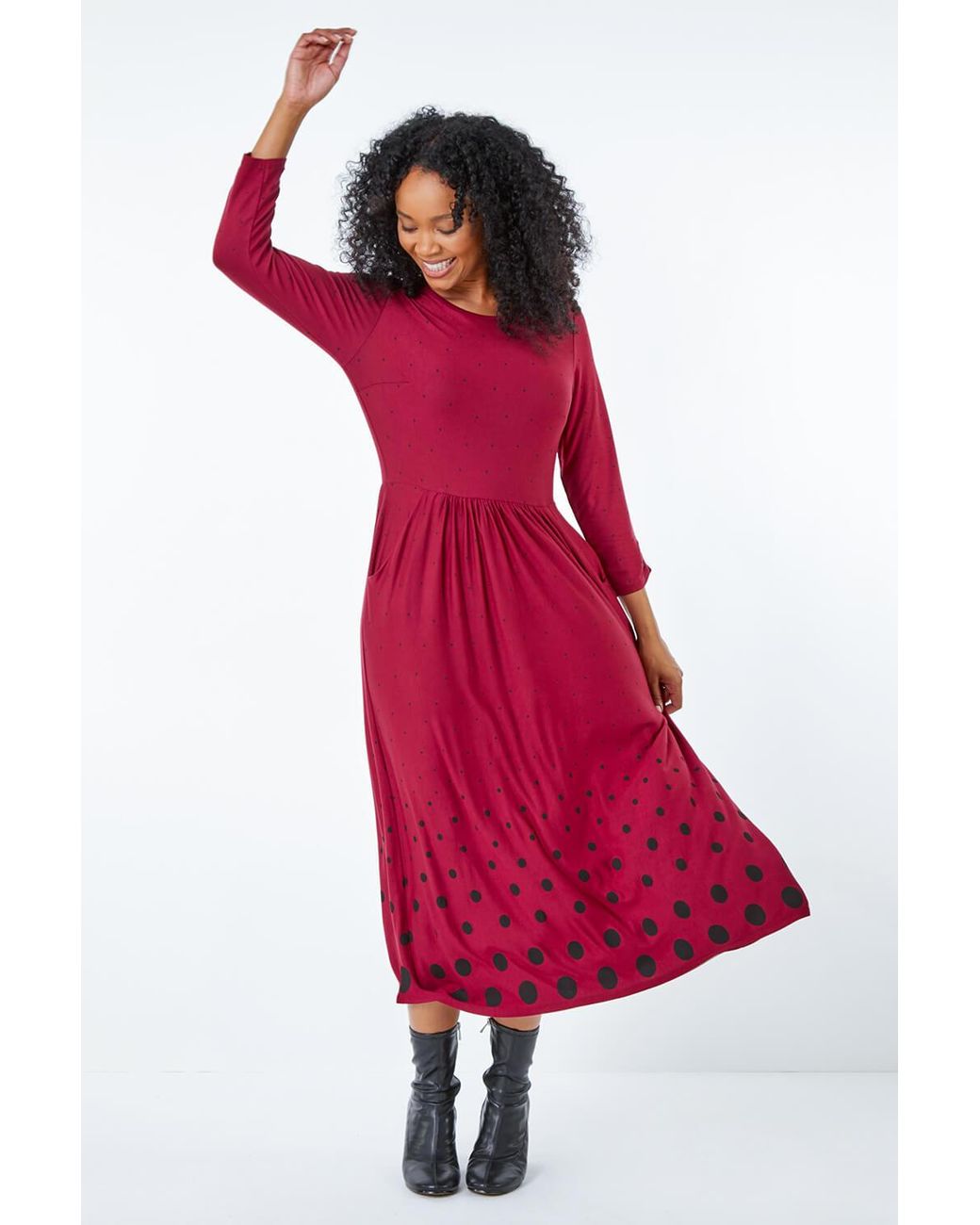 Roman Petite Red Spot Stretch Midi Dress