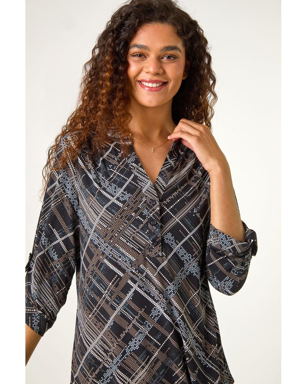Roman Brown Abstract Linear Print Shirt