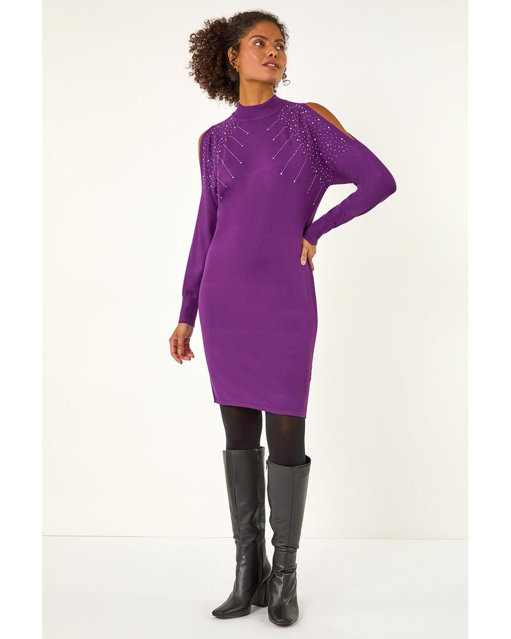 D.u.s.k Purple Sparkle Shoulder Jumper Dress