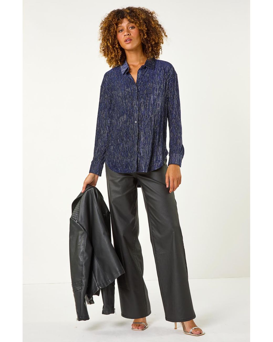 Roman Blue Shimmer Textured Stretch Shirt