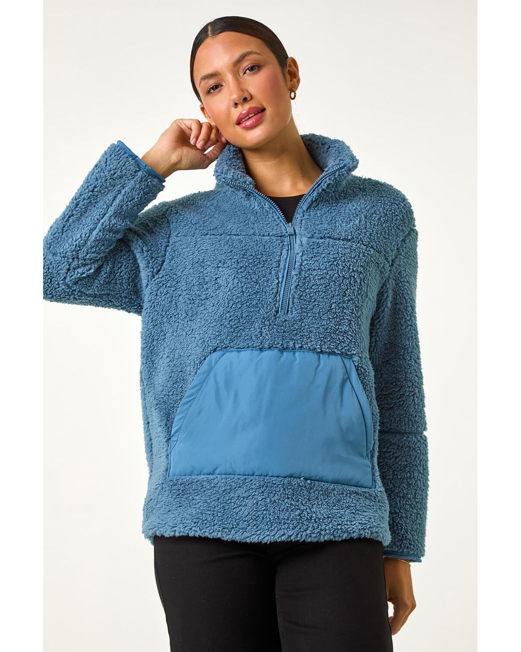 Roman Blue Funnel Neck Half Zip Fleece Jacket