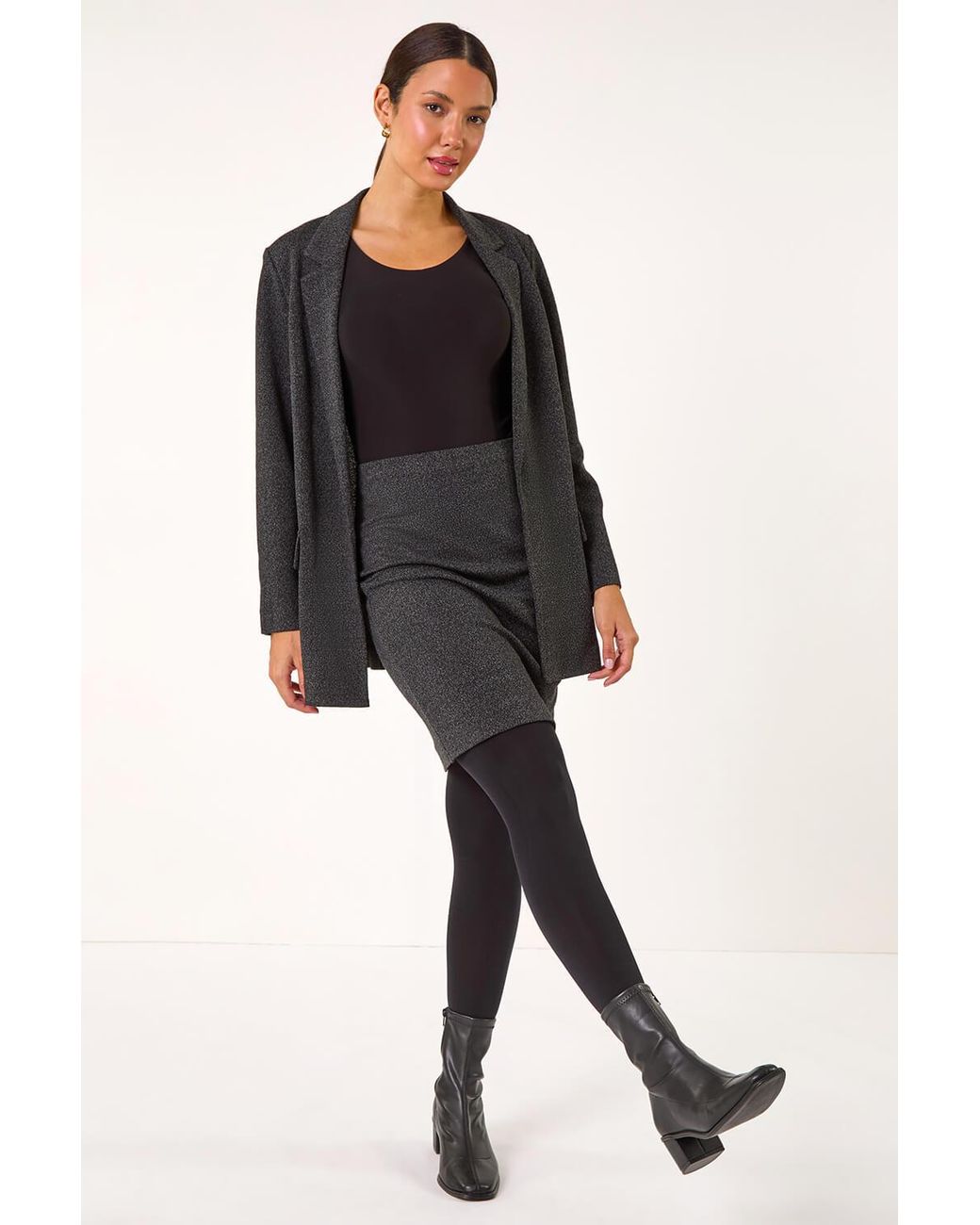 Roman Black Smart Textured Stretch Skirt