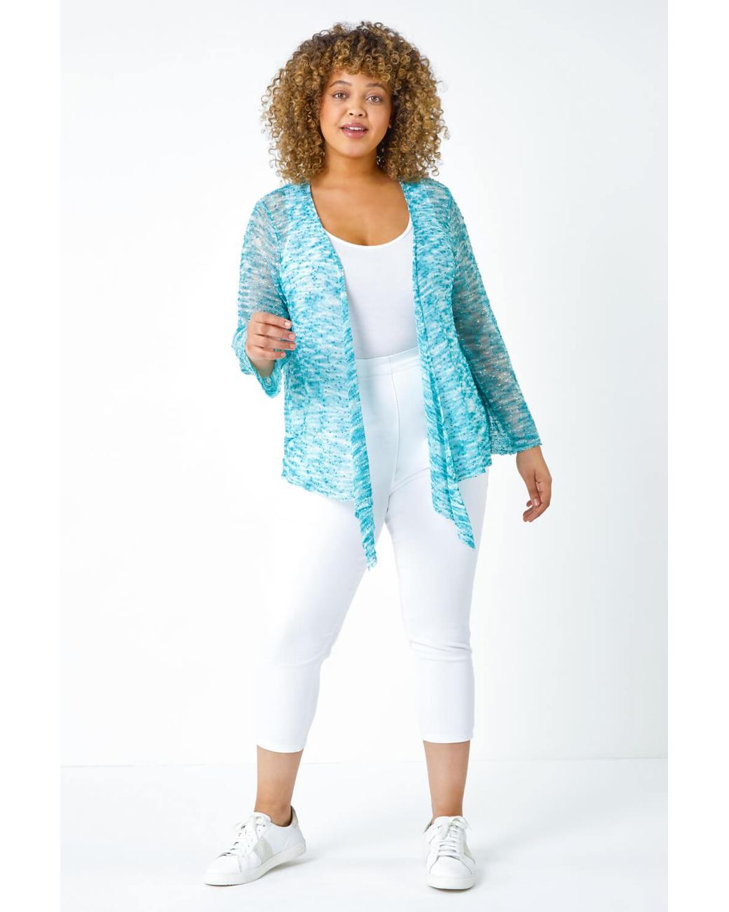 Roman Curve Blue Knitted Waterfall Cardigan