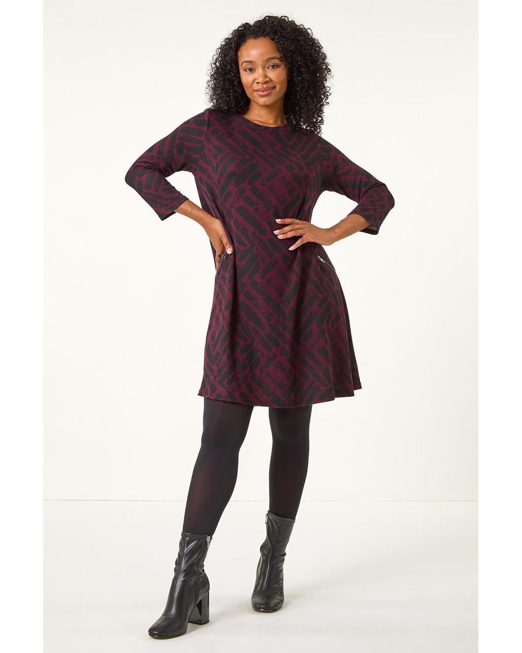 Roman Petite Purple Zip Detail Abstract Dress