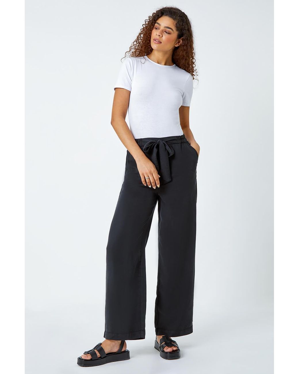 Roman White Tie Waist Wide Leg Trousers
