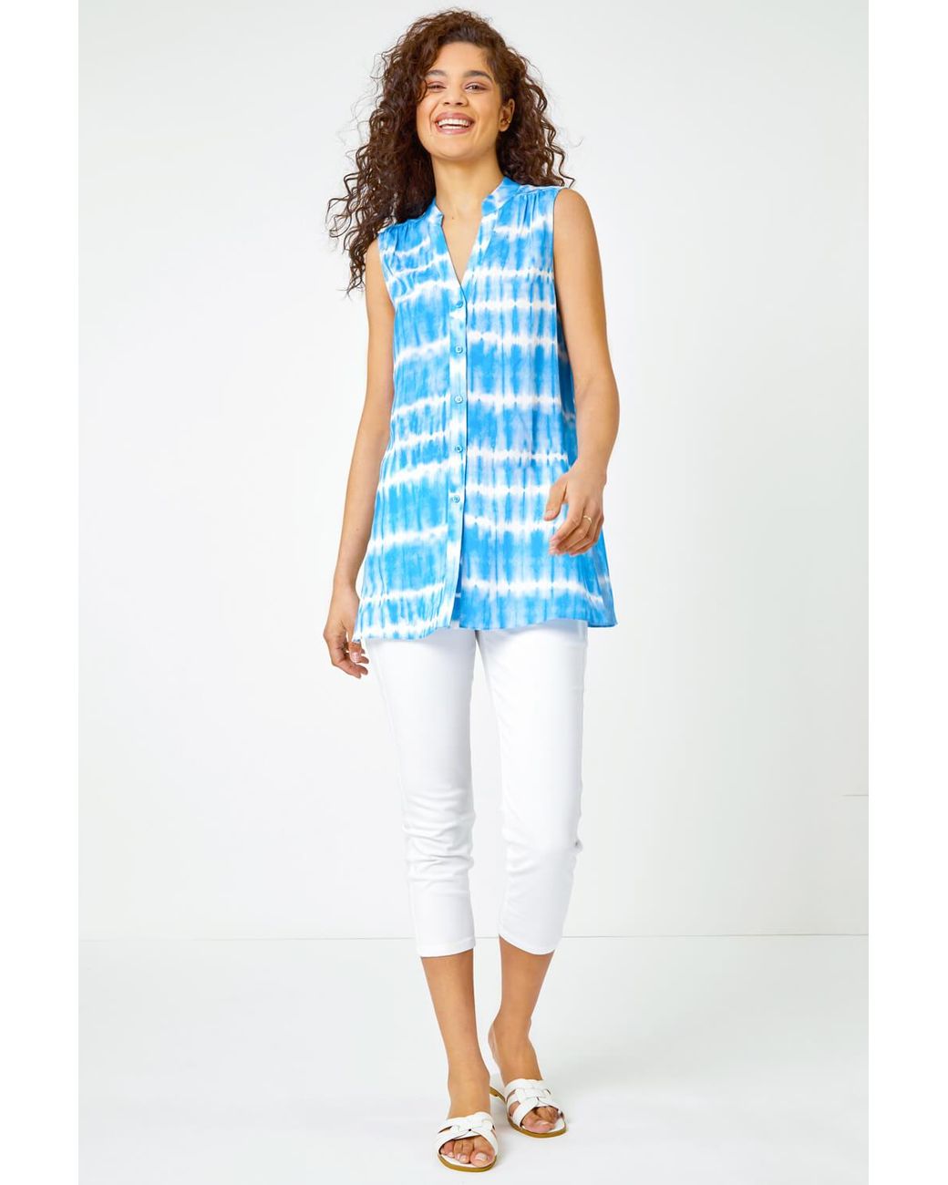 Roman Blue Sleeveless Tie Dye Shirt