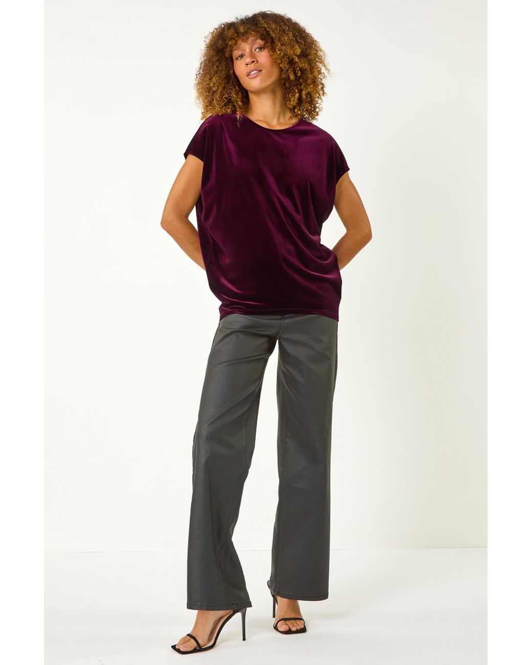 Roman Purple Velvet Round Neck Stretch Top