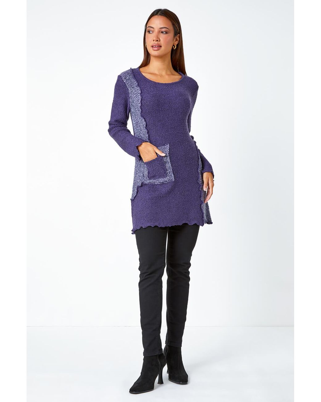 Roman Purple Textured Pocket Detail Longline Jumper