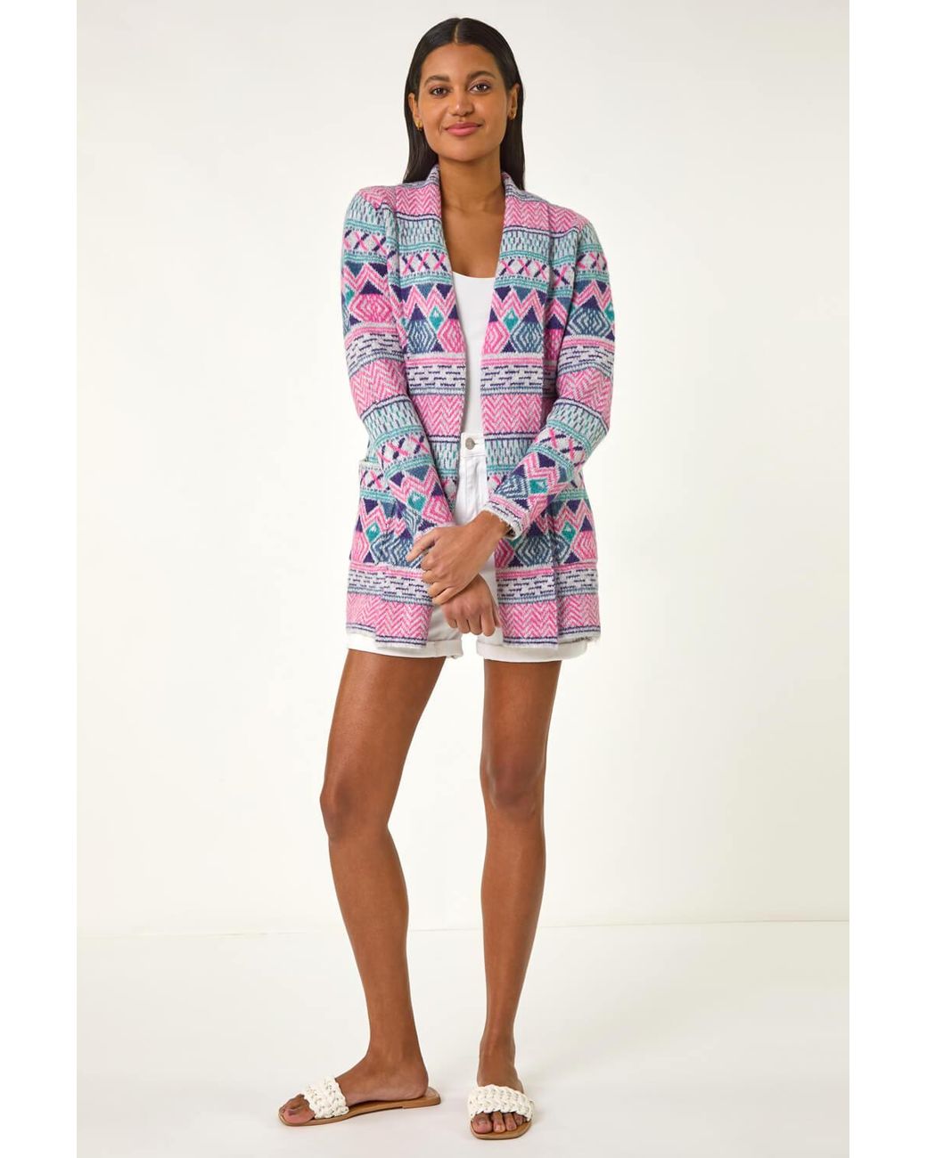 Roman Pink Chevron Pattern Longline Cardigan