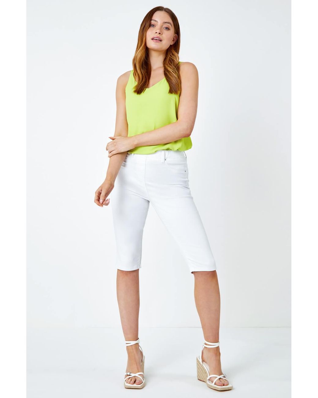 Roman Green Denim Stretch Knee Length Pedal Pusher