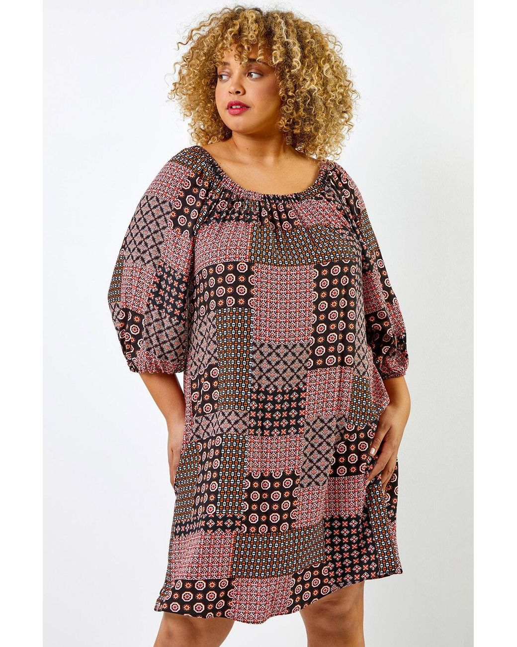 Roman Curve Orange Geo Print Longline Tunic