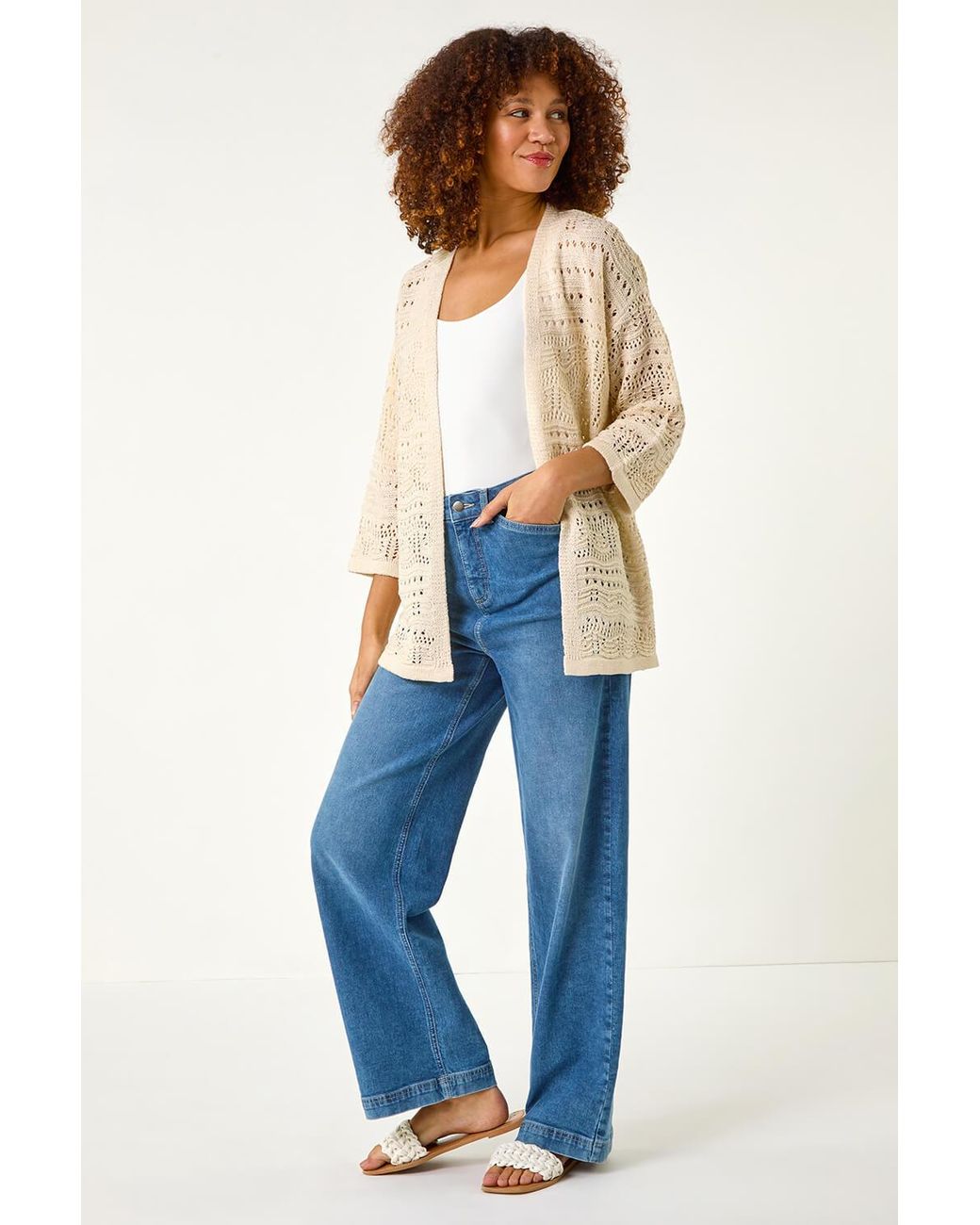 Roman Brown 3/4 Sleeve Stitch Detail Cardigan