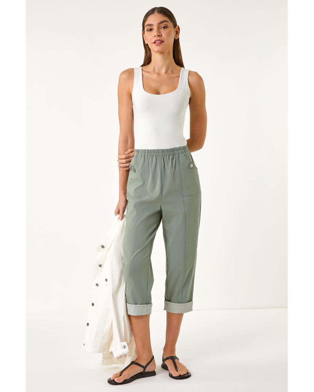 Roman Green Contrast Detail Cropped Stretch Trouser