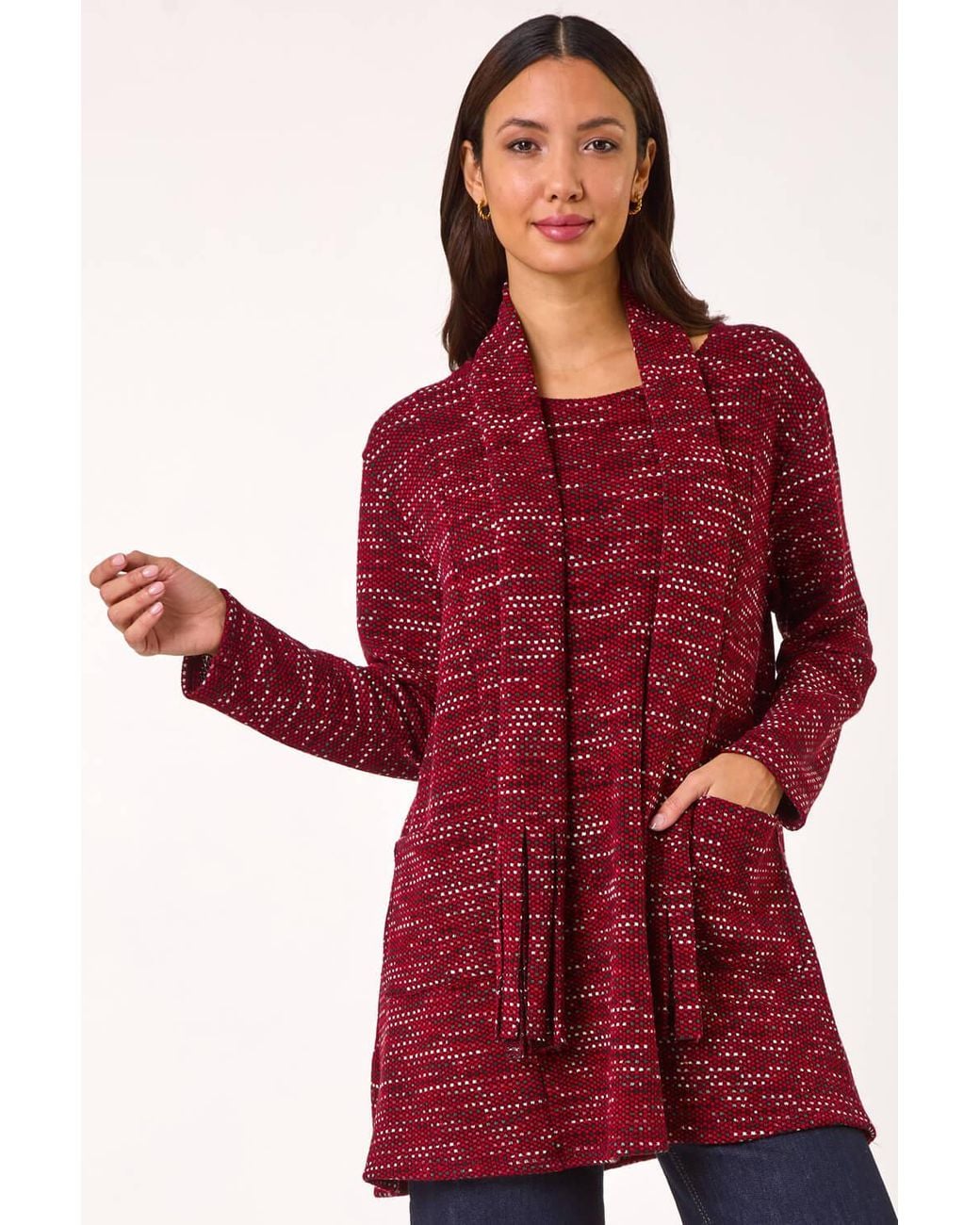 Roman Red Scarf Longline Stretch Tunic Top