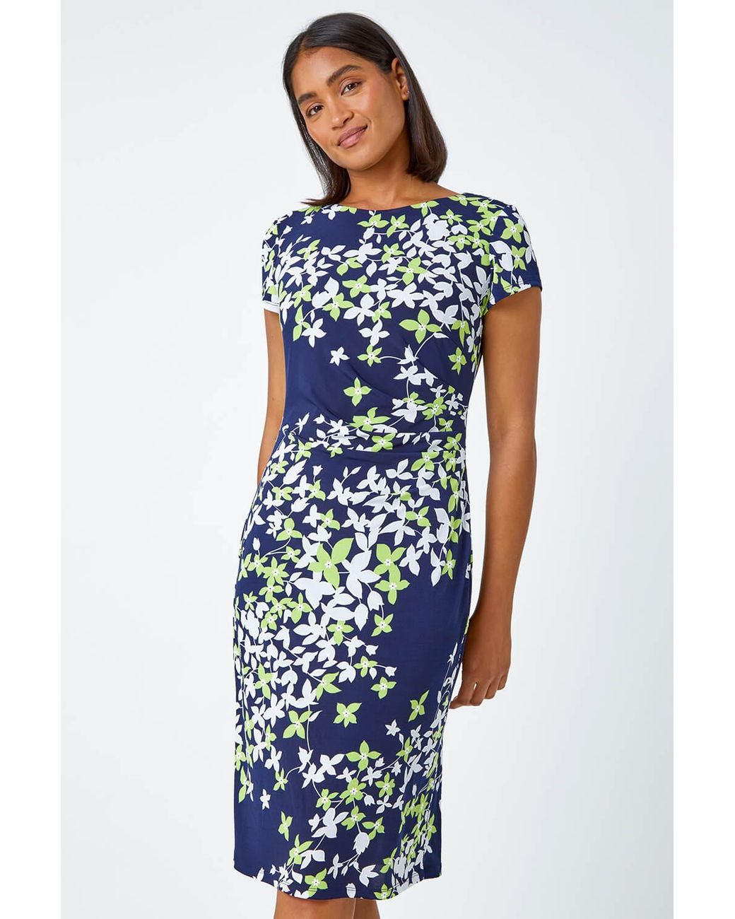 Roman Blue Floral Print Shift Stretch Dress