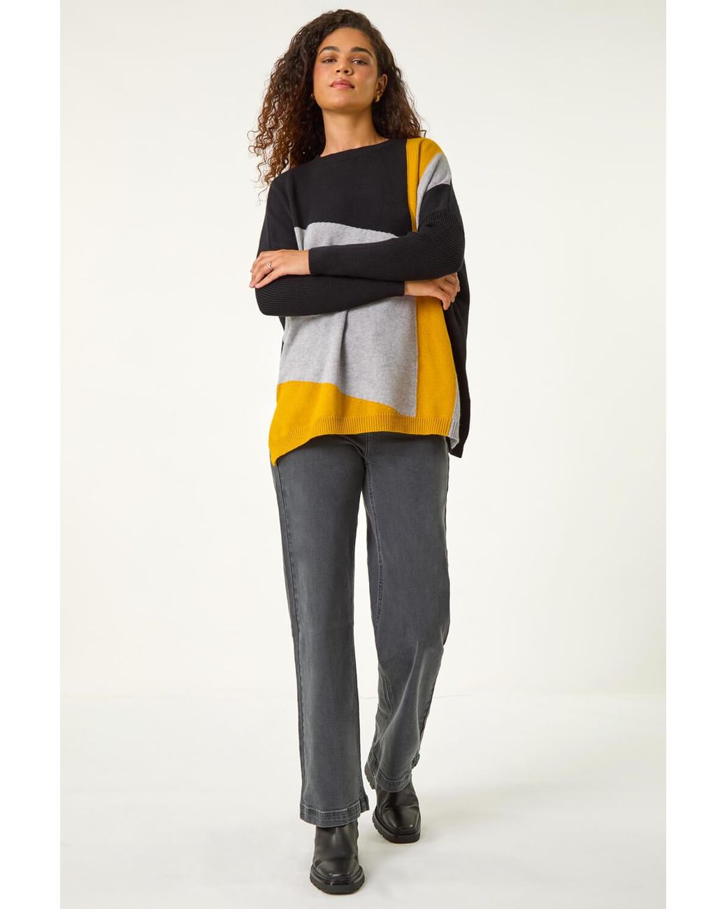 Roman Black Colour Block Relaxed Longline Knit