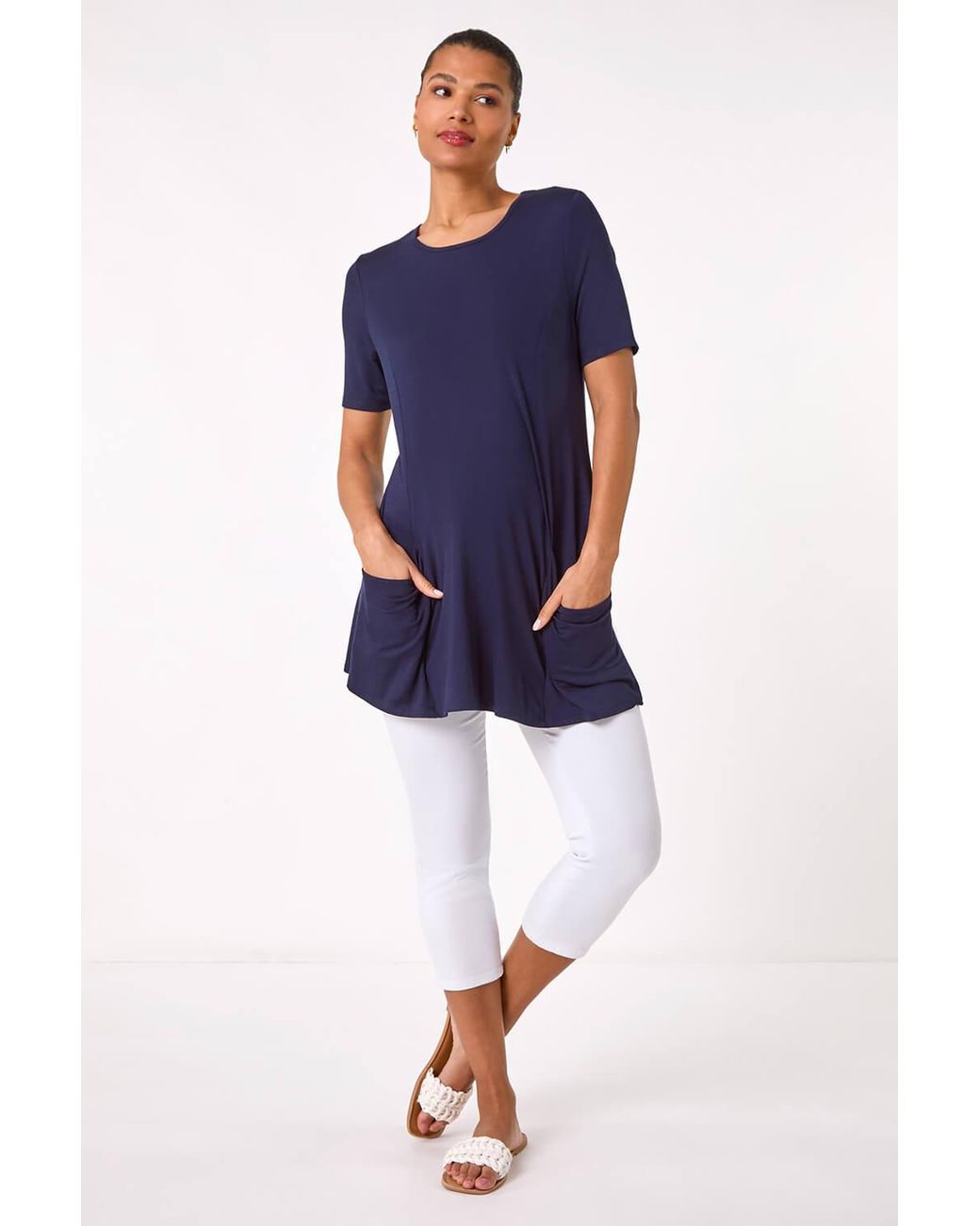 Roman Blue Pocket Detail Tunic Top