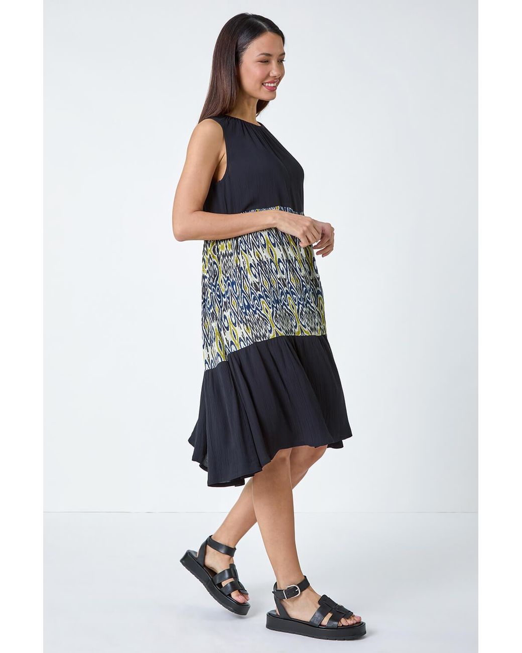 Roman Black Aztec Panel Midi Smock Dress