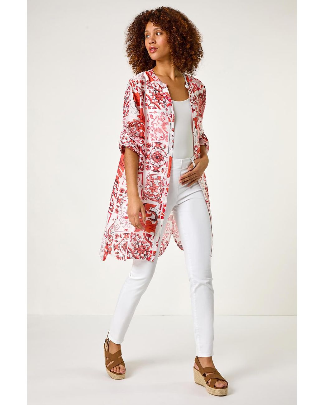 Roman Red Tile Print Longline Blouse