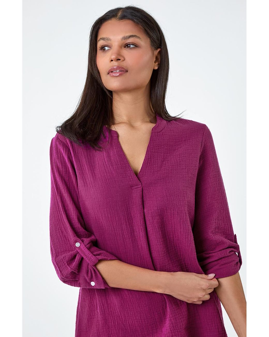 Roman Purple Pleat Detail Cotton Top