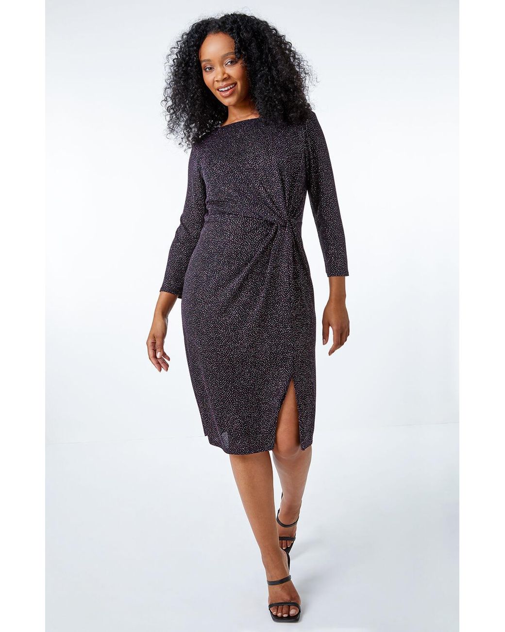 Roman Petite Blue Glitter Knot Detail Ruched Dress