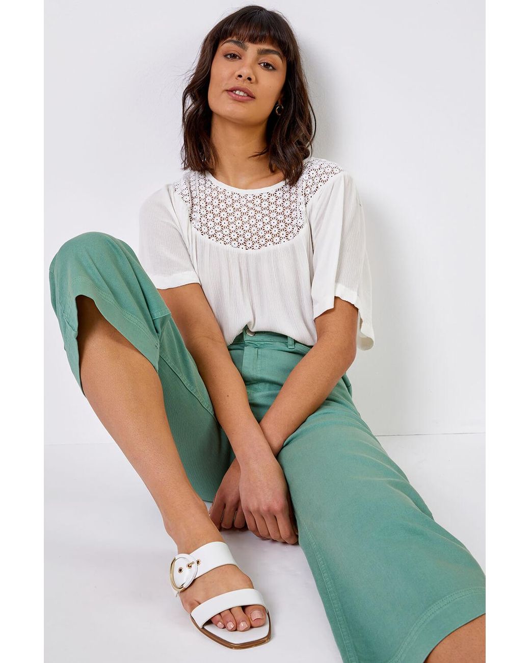 Roman Multicolor Wide Leg Stretch Denim Cropped Culottes
