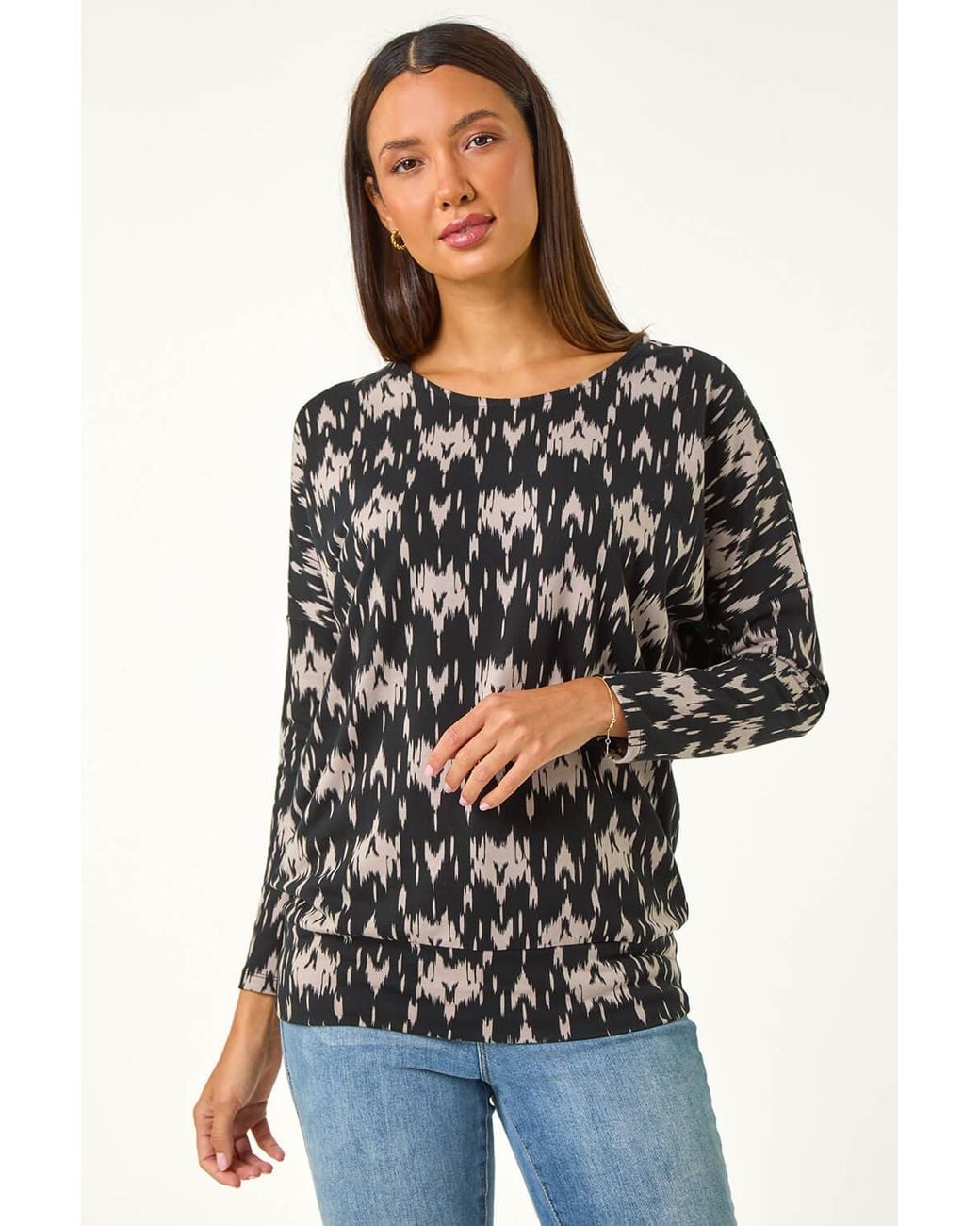 Roman Blue Abstract Print Round Neck Top