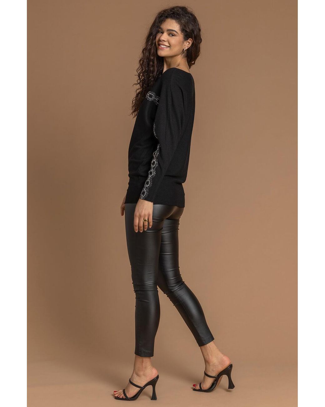 Roman Black Chain Print Sparkle Embellished Jumper