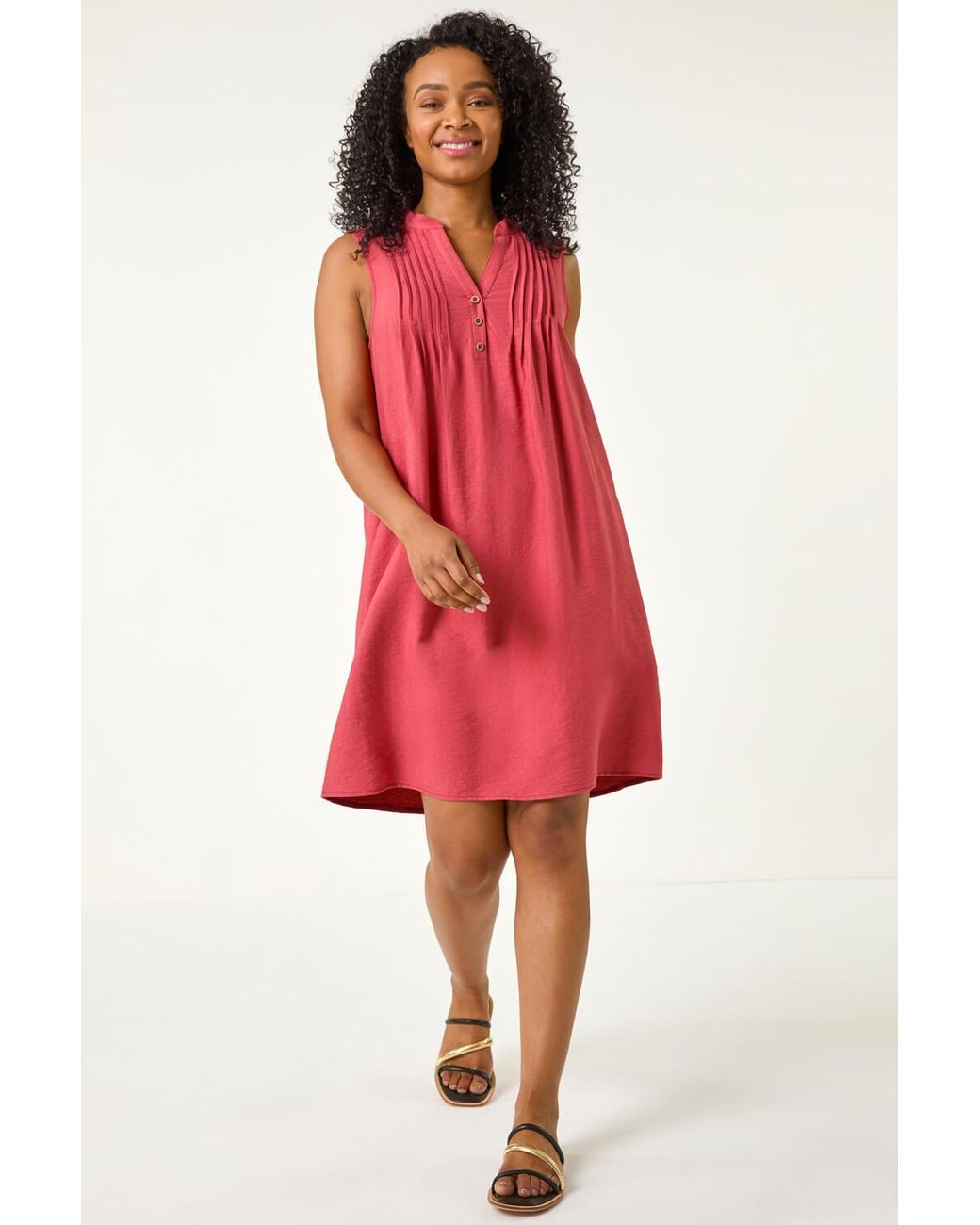 Roman Petite Red Pintuck Pocket Dress