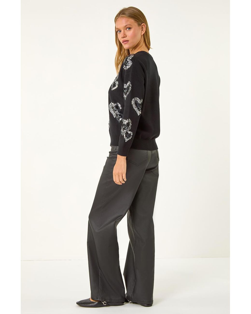 Roman Black Heart Sequin Detail Knit Jumper