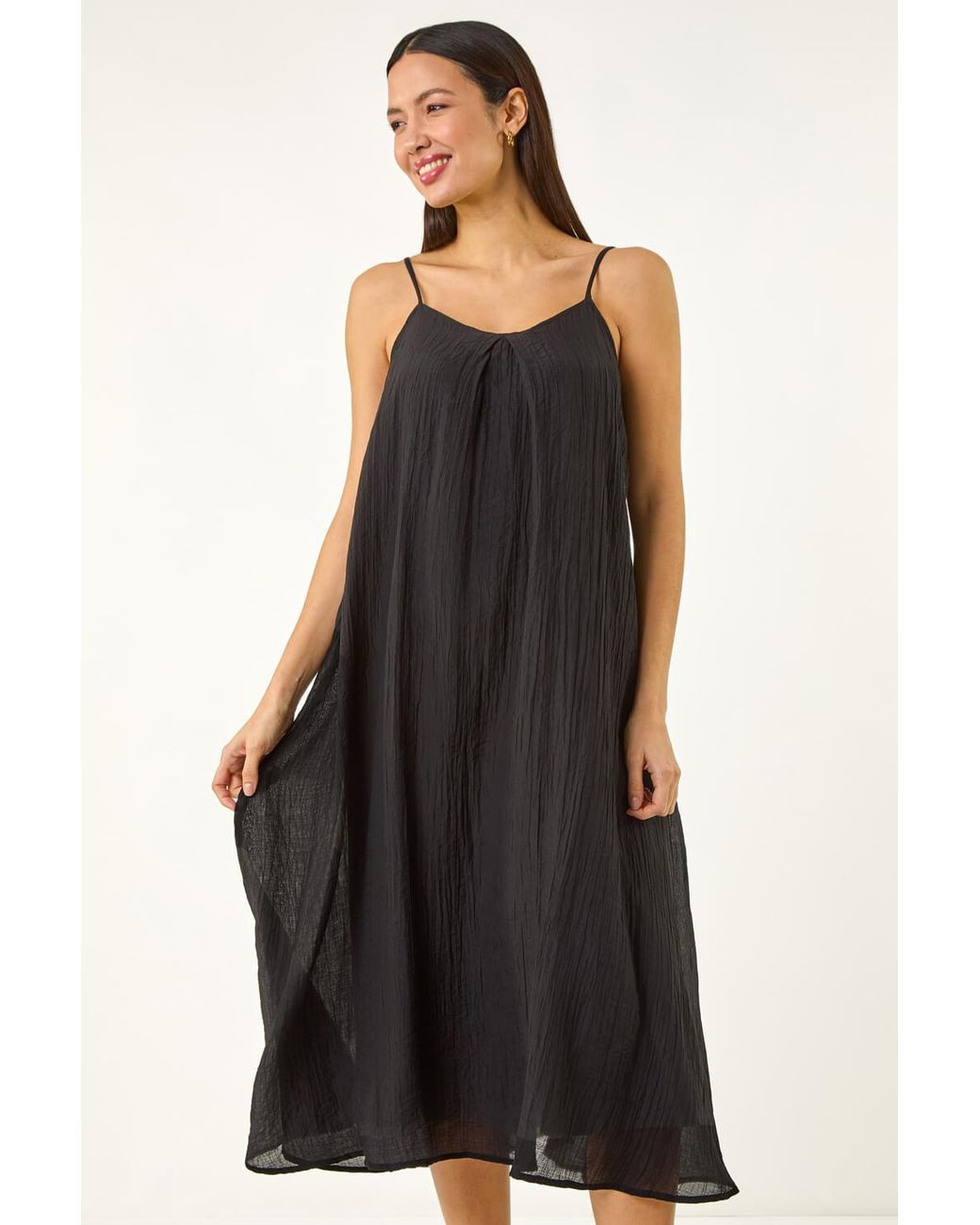 Roman Black Textured Pleat Midi Dress