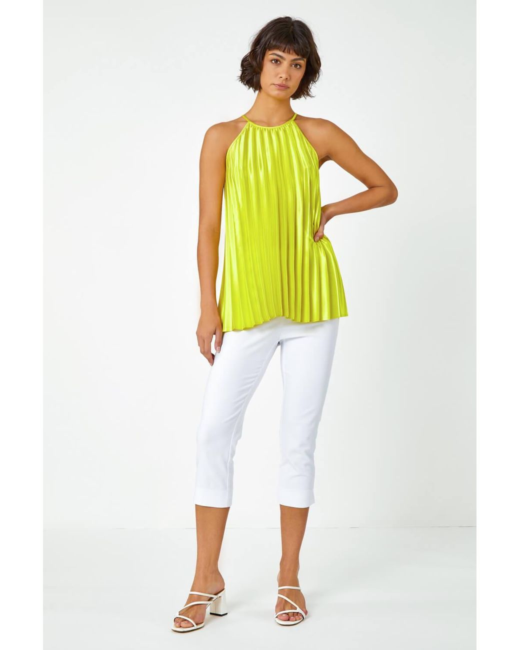 Roman Yellow Pleated Halter Neck Top