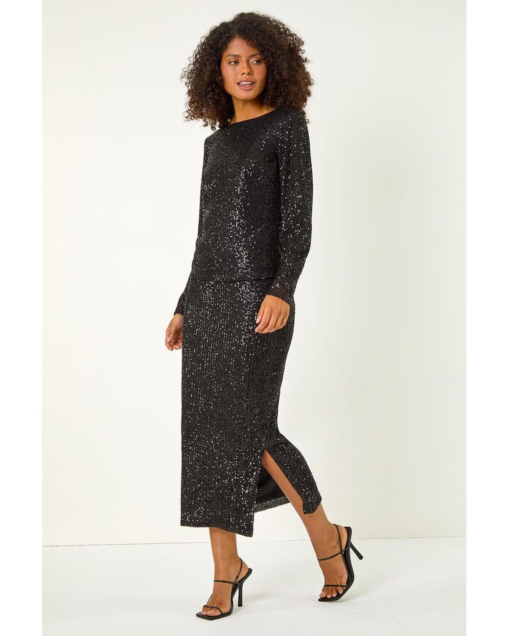 D.u.s.k Black Sequin Pencil Skirt