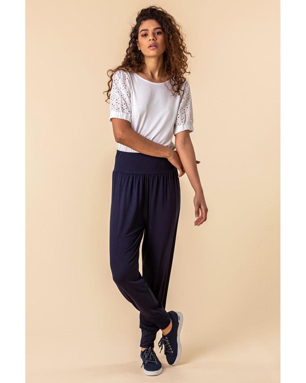 Roman Blue Jersey Stretch Harem Trousers
