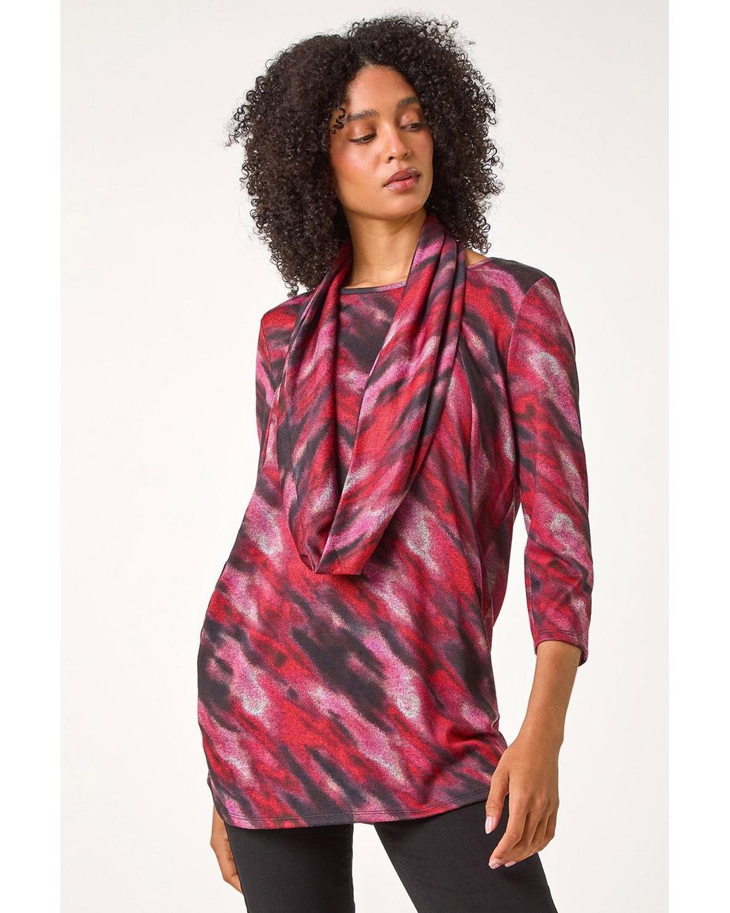 Roman Red Abstract Print Pocket Top With Snood