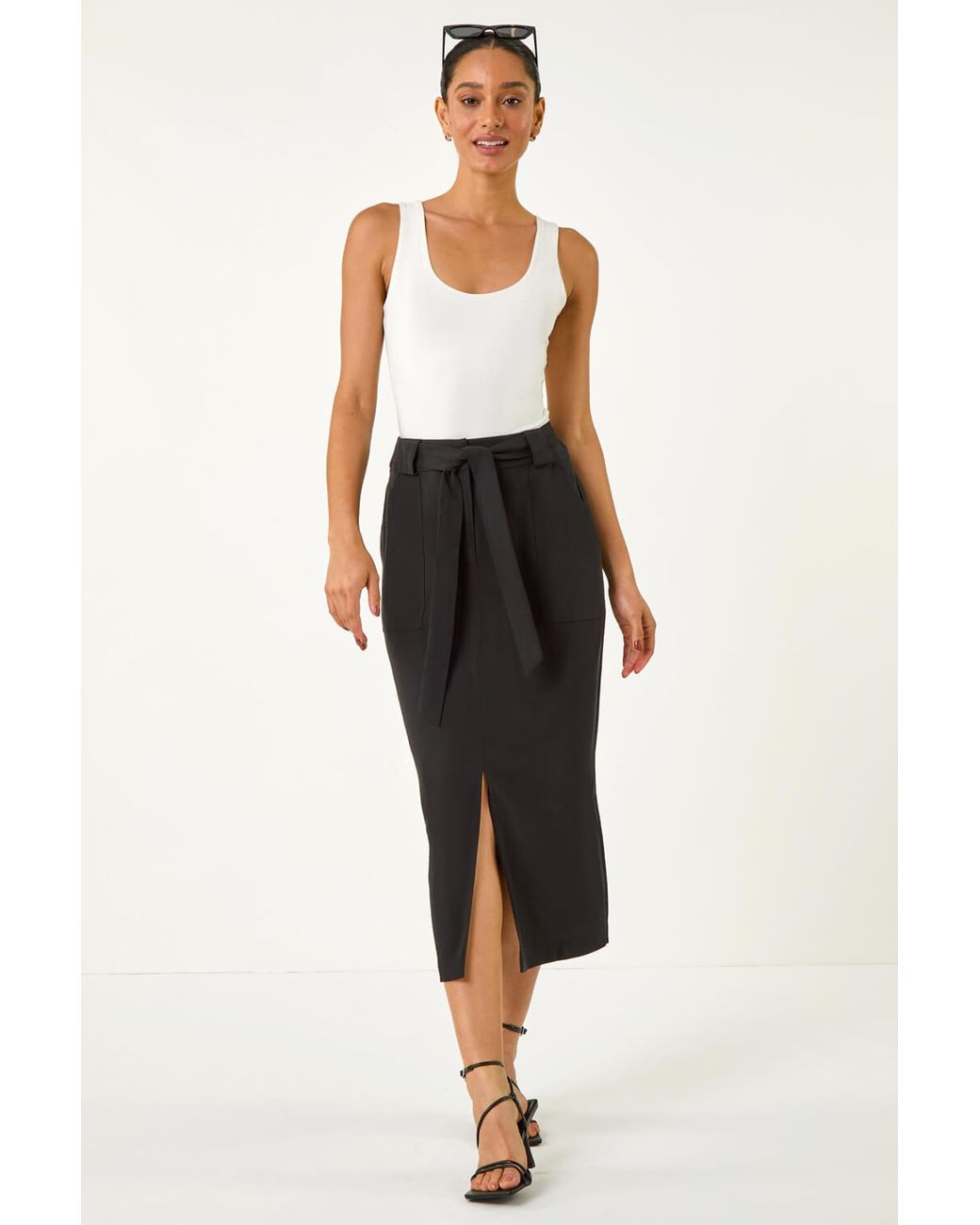 D.u.s.k Black Belted A-Line Midi Skirt