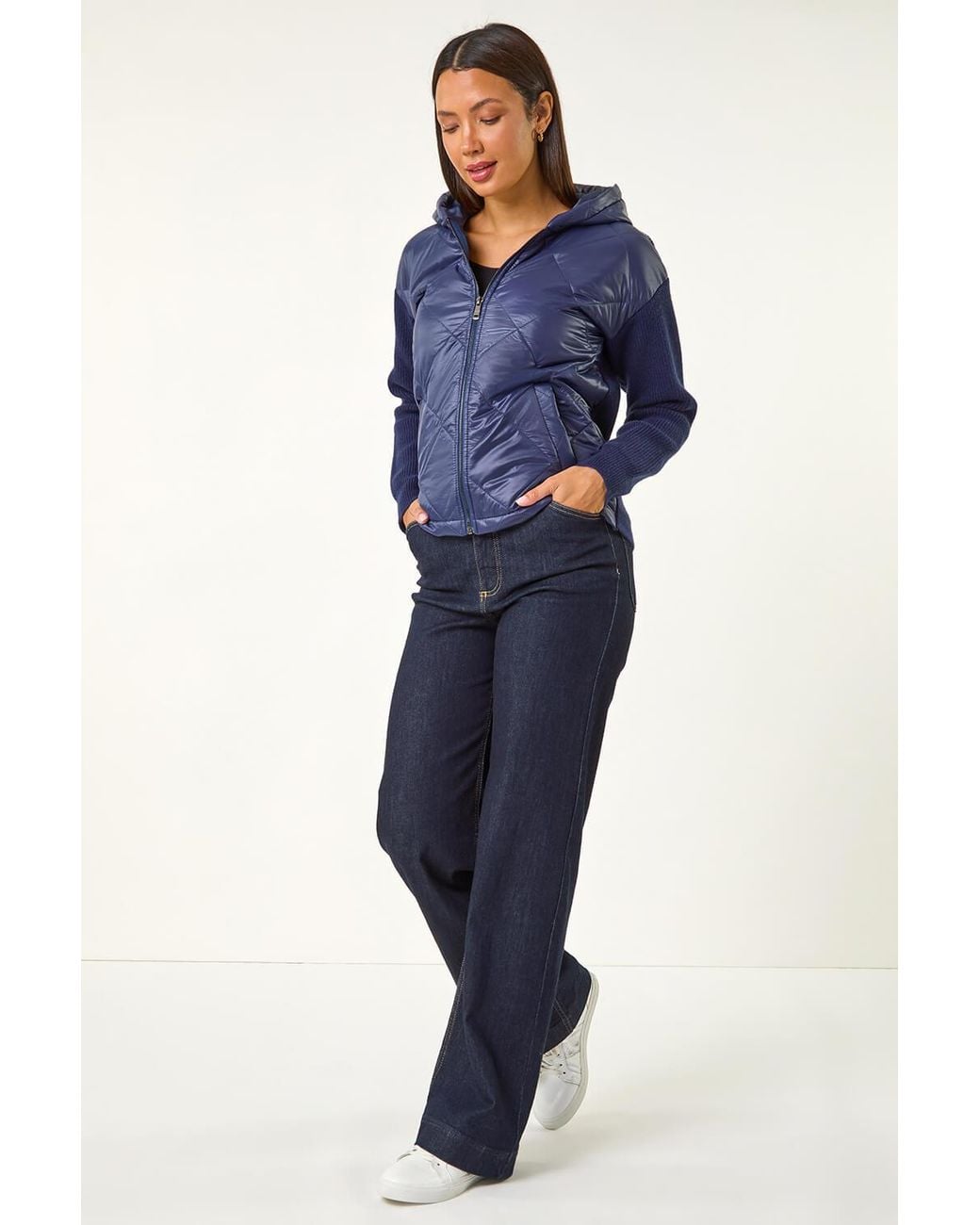 Roman Blue Diamond Quilted Hooded Mix Jacket