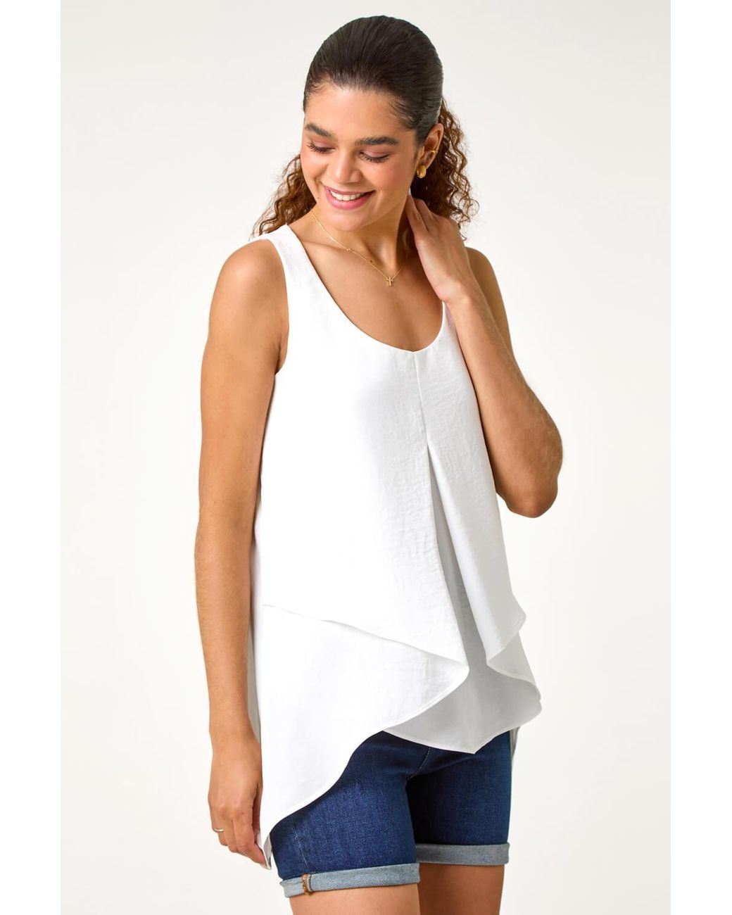 Roman White Asymmetric Sleeveless Vest Top