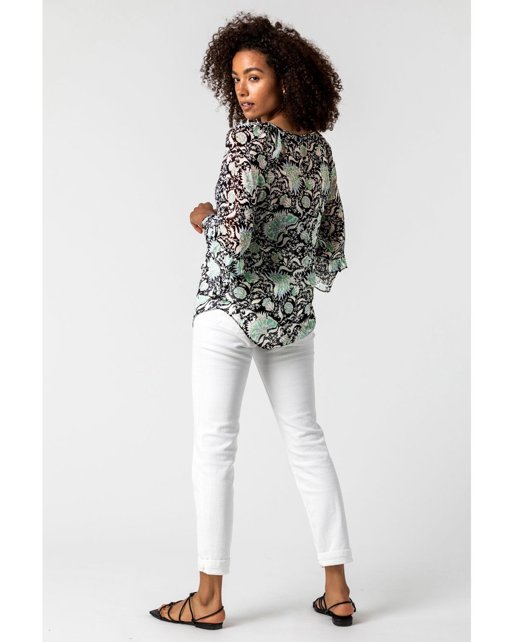 Roman Multicolor Tie Detail Floral Print Blouse
