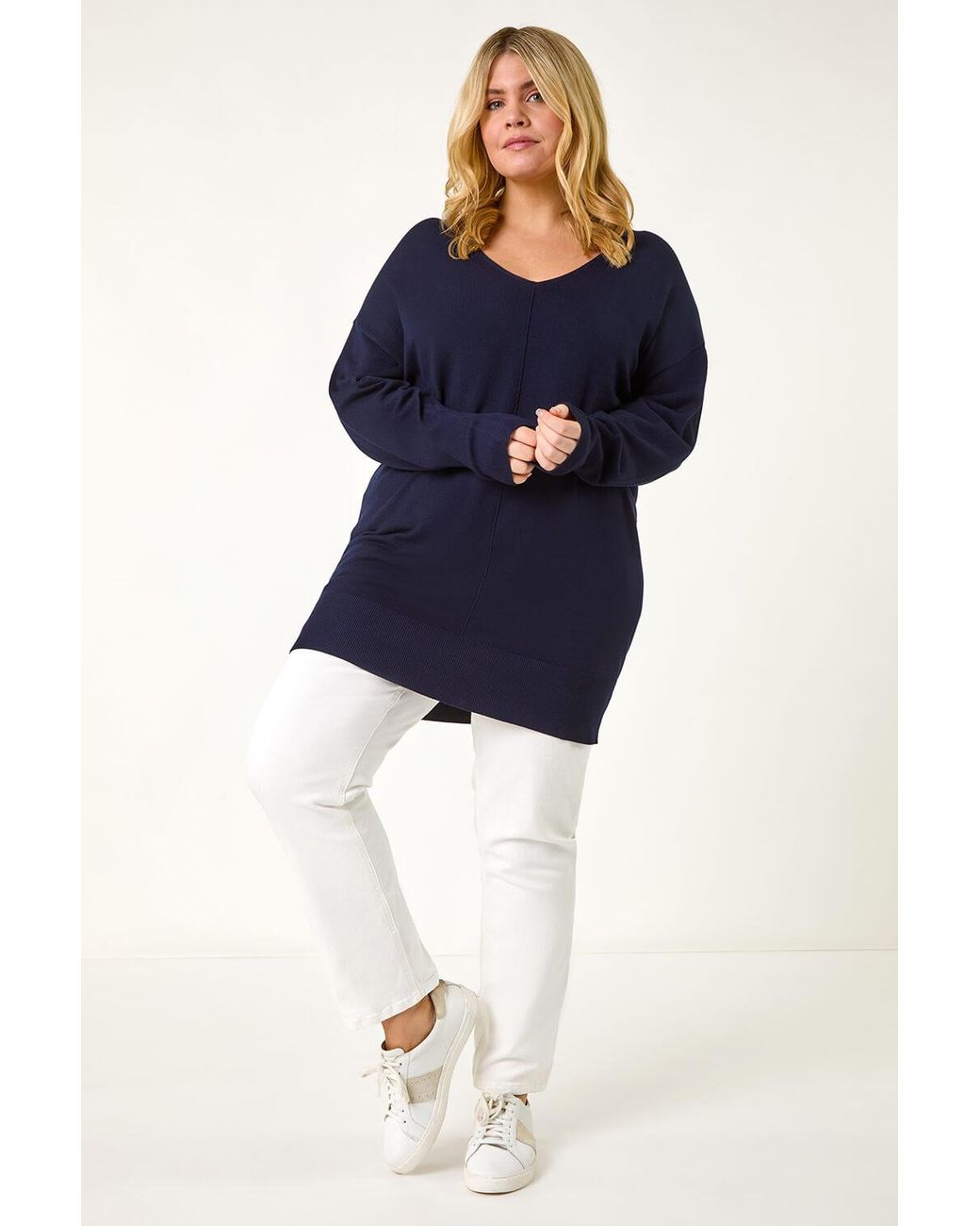 Roman Curve Blue V-Neck Relaxed Jumper