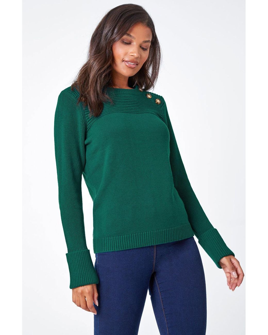 Lilly-and-Hope Green Ribbed Button Detail Knitted Jumper